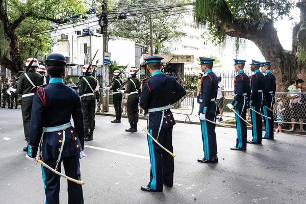 Salvador Bahia Brasil Setembro 2022 Oficiais Exército Aguardam Desfile Dia — Fotografia de Stock