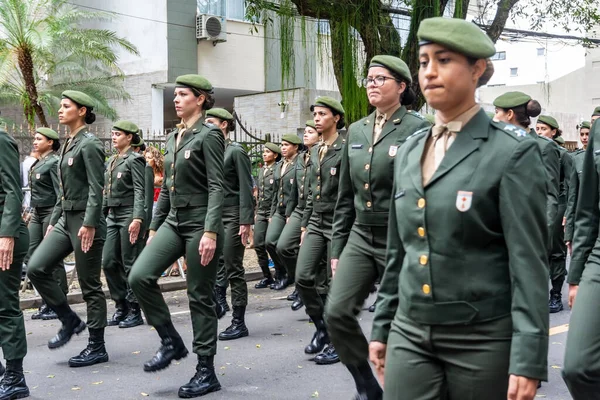 Salvador Bahia Brazil Setembro 2022 Female Army Soldiers Parading Brazilian — Stock Photo, Image