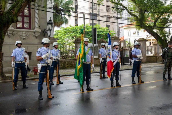 Сальвадор Баїя Бразилія Сетембро 2022 Солдати Повітряних Сил Споряджені Чекають — стокове фото