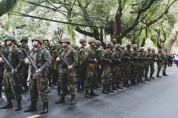 Сальвадор Баїя Бразілія Сетембро 2022 Війська Армії Споряджені Чекають Початку — стокове фото
