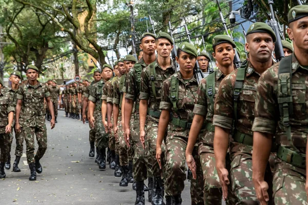 Salvador Bahia Brazylia Setembro 2022 Brazylijska Parada Żołnierzy Podczas Dnia — Zdjęcie stockowe