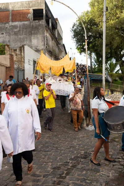 Salvador Bahia Brésil Avril 2023 Les Catholiques Portent Statue Jésus — Photo