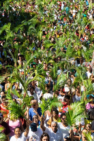Salvador Bahía Brasil Abril 2023 Multitud Fieles Católicos Agitan Ramas — Foto de Stock