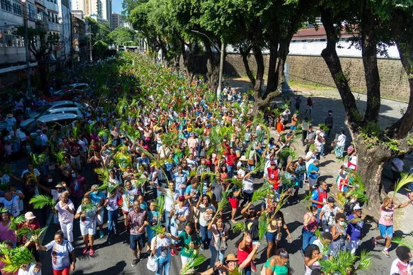 Salvador Bahia Brasil Abril 2023 Milhares Católicos Participam Mantendo Ramos — Fotografia de Stock