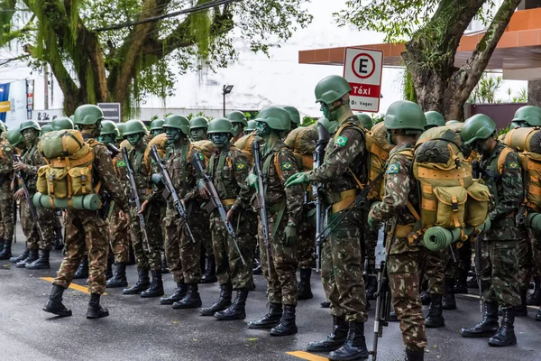 Salvador Bahia Brasil Setembro 2022 Soldados Exército Estão Equipados Aguardam — Fotografia de Stock