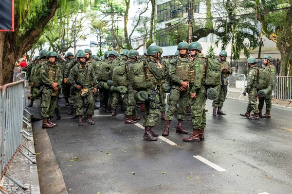Salvador Bahia Brasil Setembro 2022 Soldados Exército São Vistos Esperando — Fotografia de Stock
