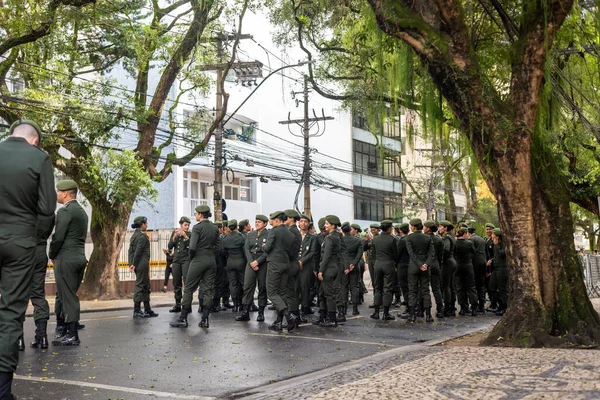 Salvador Bahía Brasil Septiembre 2022 Oficiales Del Ejército Reúnen Esperan — Foto de Stock