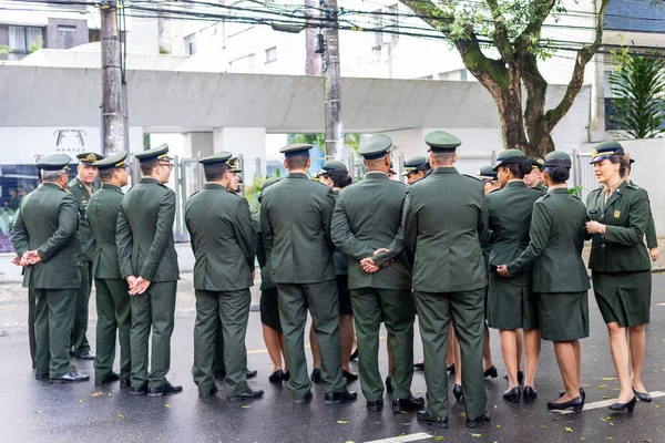 Salvador Bahía Brasil Septiembre 2022 Oficiales Del Ejército Reúnen Esperan — Foto de Stock