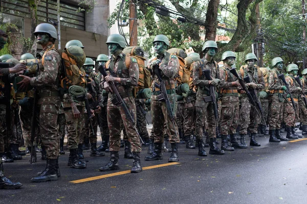 Salvador Bahia Brazil September 2022 Army Soldiers Waiting Start Brazilian — Stock Photo, Image