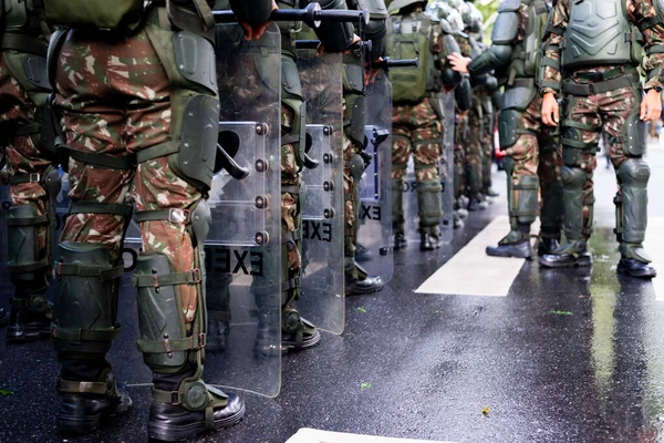 Salvador Bahia Brasile Settembre 2022 Soldati Dell Esercito Sono Equipaggiati — Foto Stock
