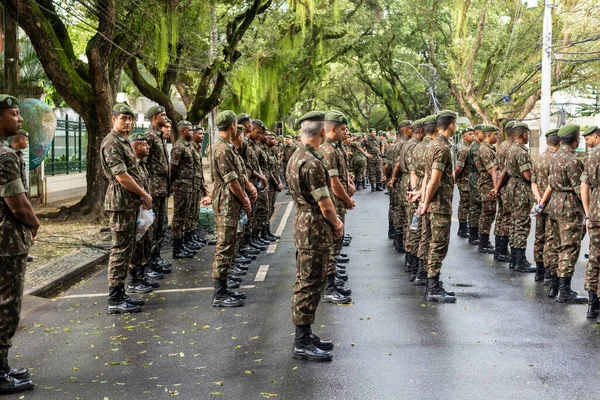 Salvador Bahia Brazylia Września 2022 Żołnierze Armii Gotowi Czekają Rozpoczęcie — Zdjęcie stockowe