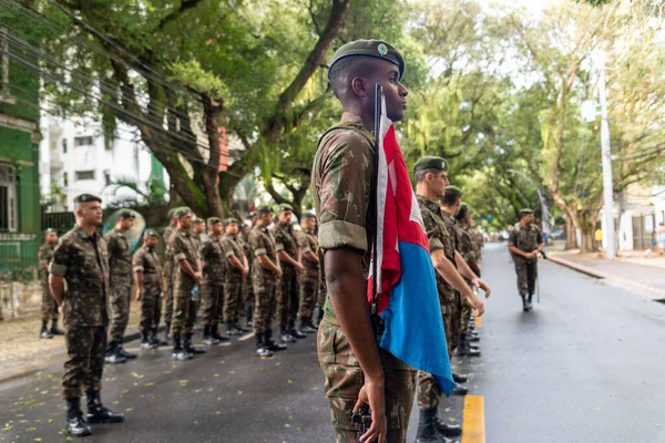Salvador Bahia Brasilien September 2022 Soldaten Der Armee Stehen Bereit — Stockfoto