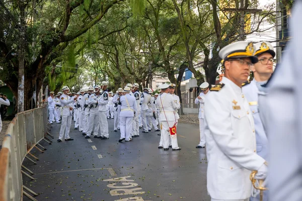 Salvador Bahía Brasil Septiembre 2022 Soldados Marina Esperando Inicio Del —  Fotos de Stock