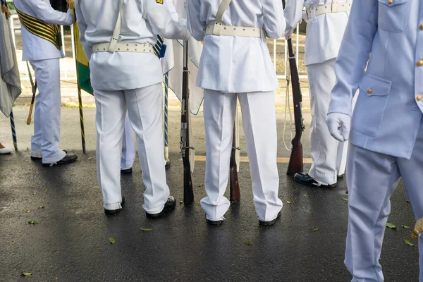 Salvador Bahia Brazil September 2022 Στρατιώτες Του Ναυτικού Φαίνεται Περιμένουν — Φωτογραφία Αρχείου