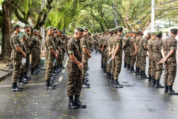 Salvador Bahia Brazylia Września 2022 Żołnierze Armii Gotowi Czekają Rozpoczęcie — Zdjęcie stockowe