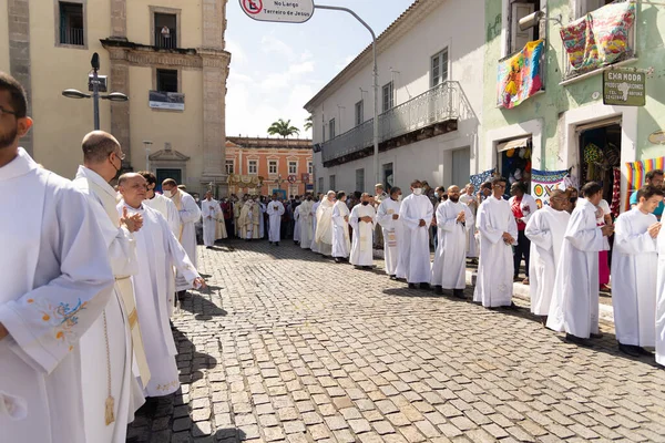 Salvador Bahia Brasil Junio 2022 Sacerdotes Católicos Participan Procesión Del — Foto de Stock