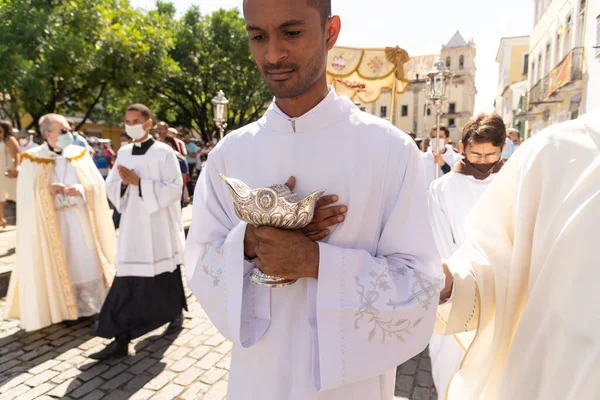 Salvador Bahía Brasil Junio 2022 Sacerdotes Católicos Participan Procesión Del — Foto de Stock