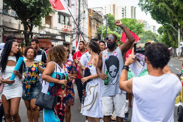 Salvador Bahia Brasil Outubro 2022 Ativistas São Vistos Com Cartazes — Fotografia de Stock