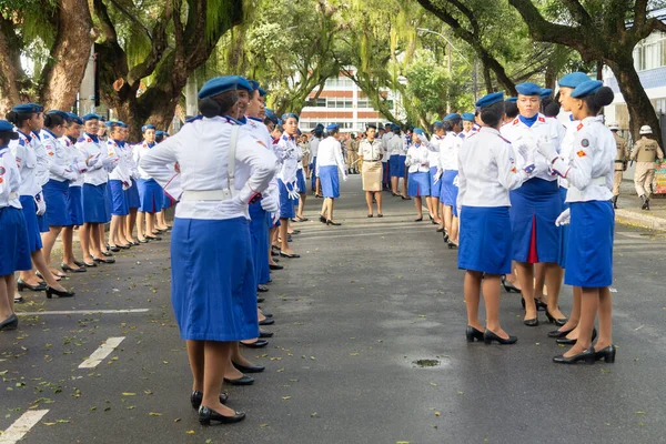 Salvador Bahia Brazylia Września 2022 Studenci Szkoły Wojskowej Czekają Rozpoczęcie — Zdjęcie stockowe