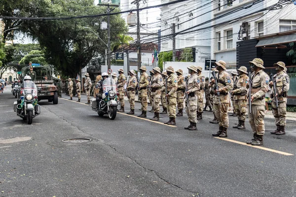 Salvador Bahia Brazílie Září 2022 Vojáci Bahijské Vojenské Policie Jsou — Stock fotografie