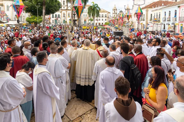 Salvador Bahía Brasil Junio 2022 Arzobispo Reza Frente Basílica Catedral — Foto de Stock