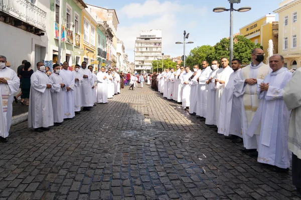Salvador Bahia Brasil Junio 2022 Sacerdotes Católicos Participan Procesión Del — Foto de Stock