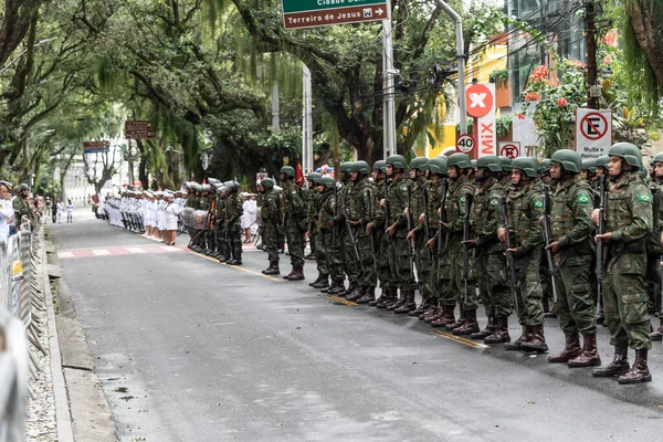 Salvador Bahia Brasil Setembro 2022 Soldados Exército Estão Formação Aguardando — Fotografia de Stock