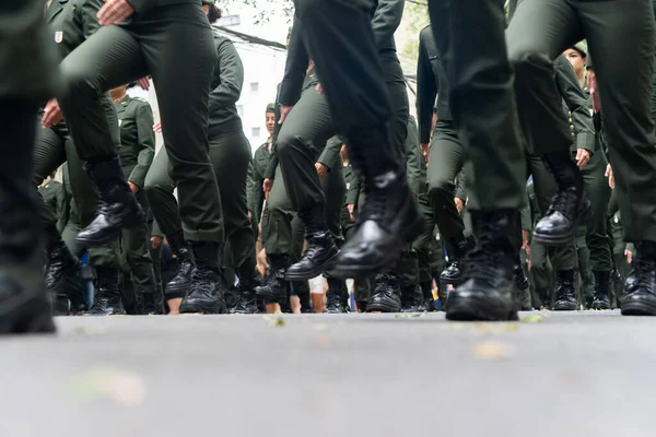 Salvador Bahia Brazylia Września 2022 Widok Buty Nogi Żołnierzy Paradujących — Zdjęcie stockowe