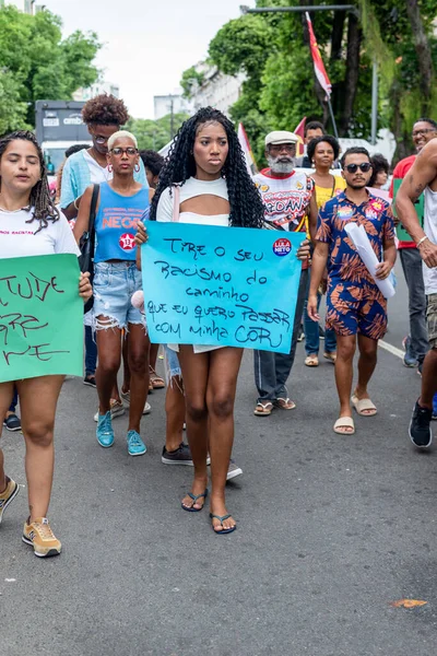 Salvador Bahia Brazília 2022 Október Aktivistákat Plakátokkal Transzparensekkel Látják Salvadori — Stock Fotó