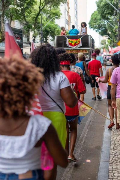 Salvador Bahia Brasil Octubre 2022 Manifestantes Caminan Con Carteles Pancartas — Foto de Stock