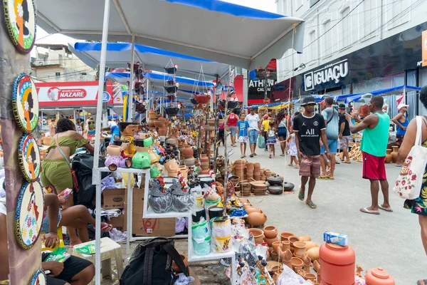 stock image Nazare, Bahia, Brazil - April 08, 2023: People visiting and buying pieces at the traditional Caxixis fair in Nazare, Bahia.