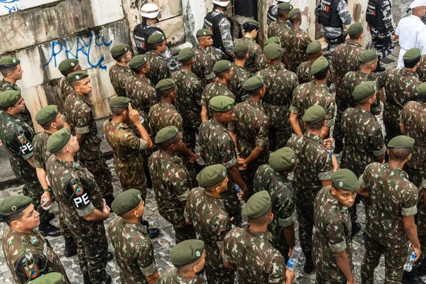 Salvador Bahia Brazil July 2022 Στρατιώτες Του Στρατού Φαίνεται Κατεβαίνει — Φωτογραφία Αρχείου