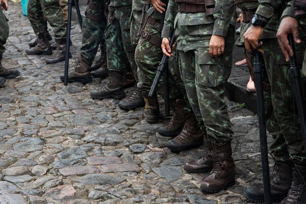 Salvador Bahía Brasil Julio 2022 Oficiales Policía Militar Hacen Guardia — Foto de Stock