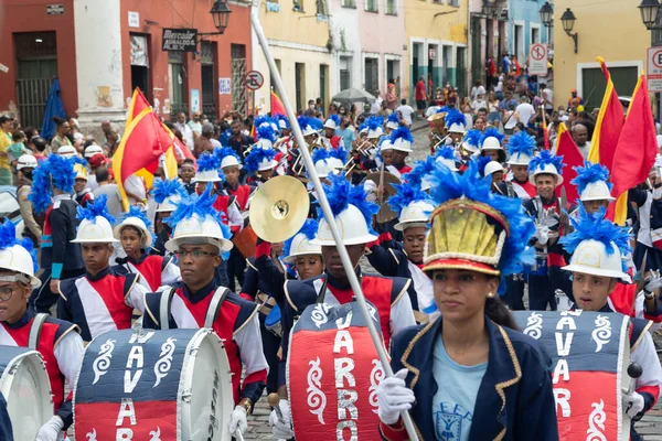 Salvador Bahia Brazylia Lipca 2022 Parada Uczniów Szkół Publicznych Grających — Zdjęcie stockowe