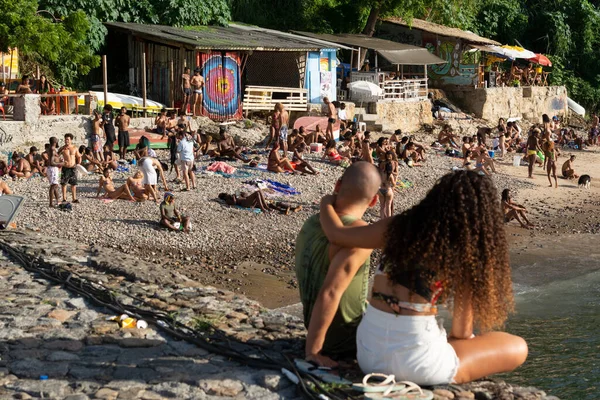 Salvador Bahia Brasilien Januar 2022 Menschen Sonnen Sich Strand Der — Stockfoto