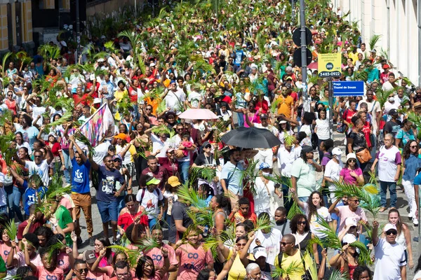 Salvador Bahia Brazil April 2023 Thousands Catholics Seen Palm Sunday — Foto de Stock