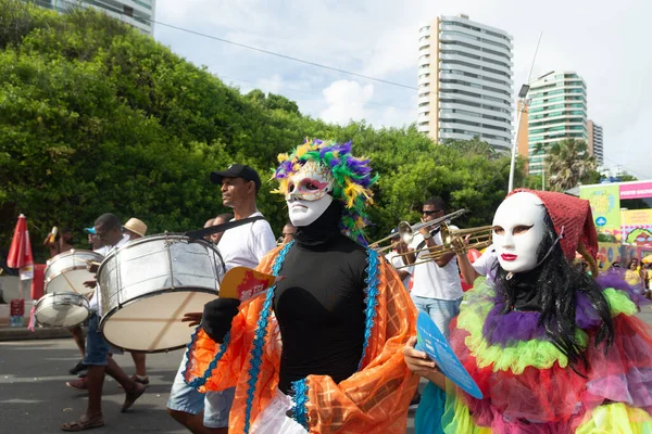 Salvador Bahía Brasil Febrero 2023 Desfile Grupos Disfrazados Enmascarados Estilo —  Fotos de Stock