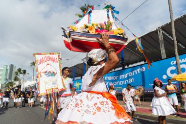 Salvador, Bahia, Brezilya - 11 Şubat 2023: Bahian kültür grubu Salvador, Bahia, Brezilya 'da Fuzue, karnaval öncesi dönemde görülüyor.