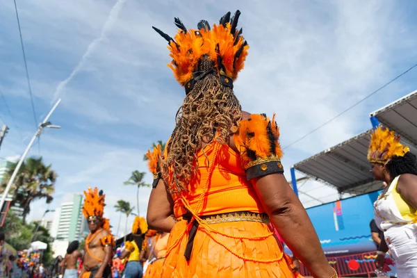 Salvador Bahia Brasil Fevereiro 2023 Desfile Tradicional Dos Povos Indígenas — Fotografia de Stock