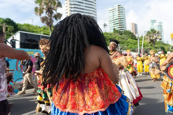 Salvador Bahia Brasil Fevereiro 2023 Grupo Afro Tradicional Visto Desfilando — Fotografia de Stock