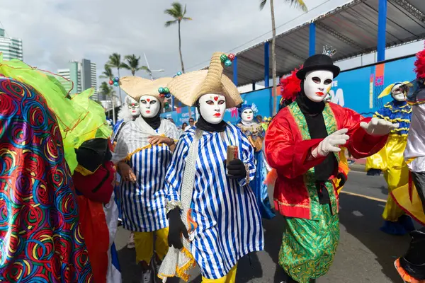Salvador Bahia Brasilien Februar 2023 Eine Gruppe Venezianischer Maskeraden Wird — Stockfoto