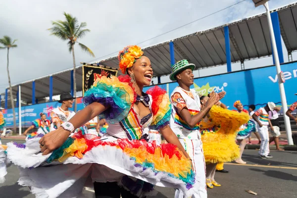Salvador Bahia Brasil Fevereiro 2023 Grupo Cultural Forro Vestido Desfile — Fotografia de Stock