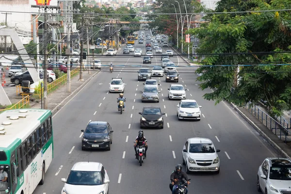 Сальвадор Бахия Бразилия Августа 2023 Года Вид Сверху Автомобили Мотоциклы — стоковое фото