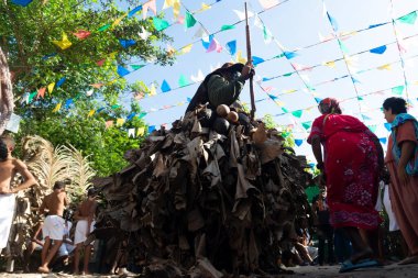 Santo Amaro, Bahia, Brezilya - 23 Temmuz 2023: Geleneksel Nego Fugido kültürel etkinliğinin üyeleri Acupe, Santo Amaro, Bahia 'da düzenlenen bir gösteride görülüyor..