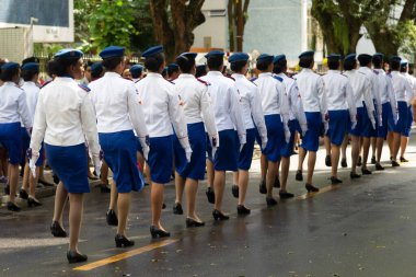 Salvador, Bahia, Brezilya - 07 Eylül 2022: Colelle Militarı öğrencileri, Brezilya 'nın Salvador kentindeki bağımsızlık töreninde görüldü..