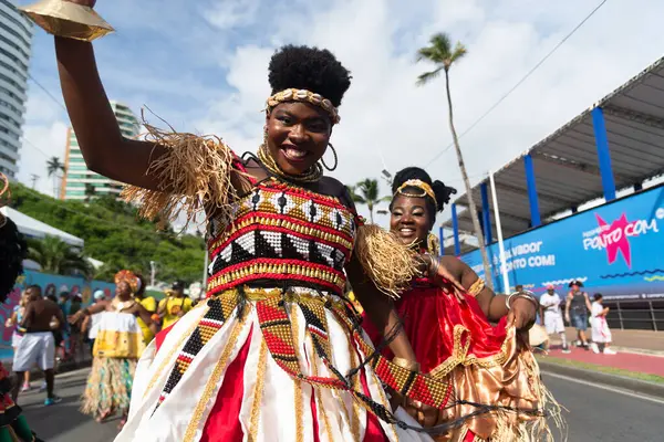Salvador Bahia Brasil Fevereiro 2023 Membros Grupo Afro Tradicional Vestidos — Fotografia de Stock