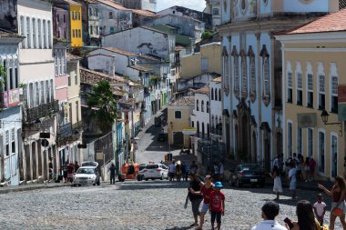 Salvador, Bahia, Brezilya - 19 Ağustos 2023: Salvador Tarih Merkezi Ladeira do Pelourinho 'dan görüntü. Bahia Brezilya.