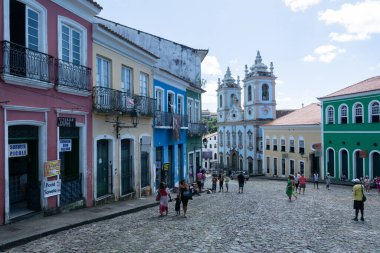 Salvador, Bahia, Brezilya - 19 Ağustos 2023: Salvador Tarih Merkezi Ladeira do Pelourinho 'dan görüntü. Bahia Brezilya.