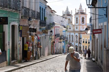 Salvador, Bahia, Brezilya - 19 Ağustos 2023: Salvador Tarih Merkezi Pelourinho 'dan görüntü. Bahia, Brezilya.