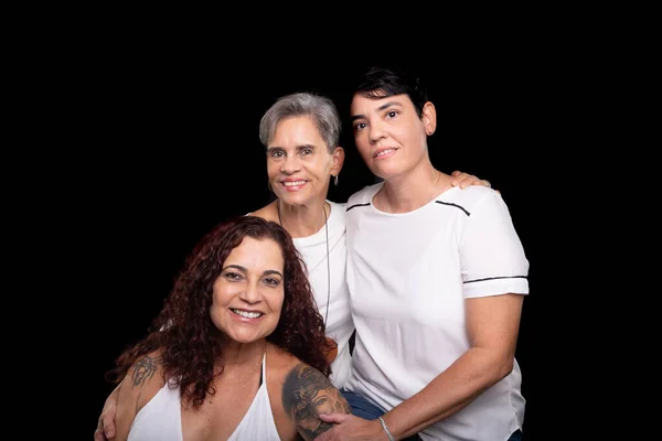 Tiga Wanita Cantik Lesbian Musisi Teman Teman Dan Pose Bahagia Stok Foto Bebas Royalti